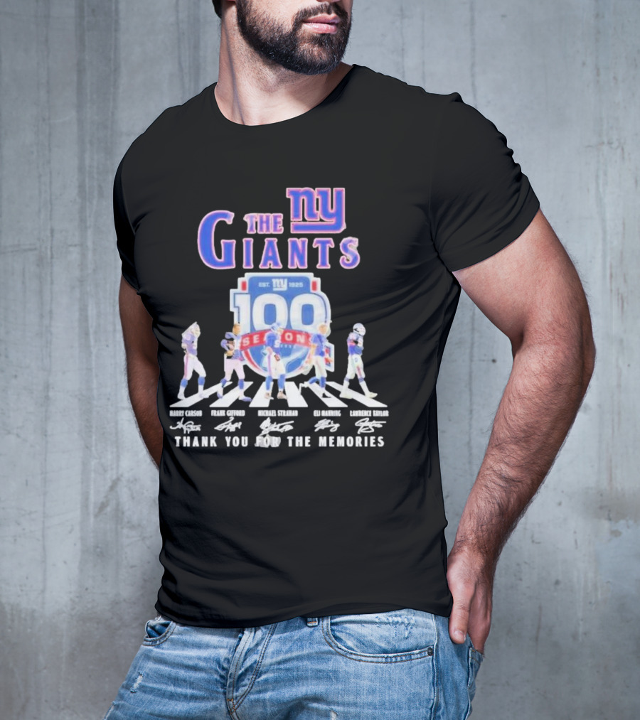 The New York Giants Celebrating 100 Seasons With Icons And Signatures Thank You For The Memories T-Shirt