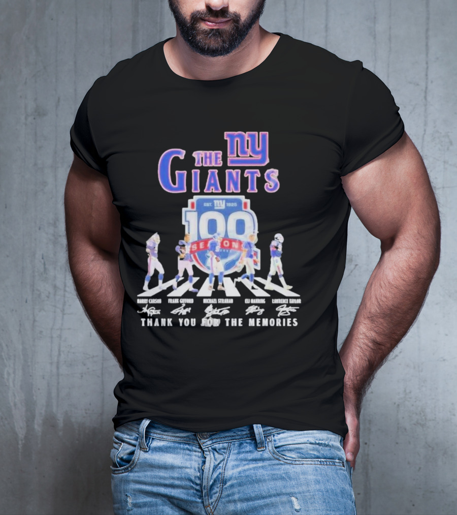 The New York Giants Celebrating 100 Seasons With Icons And Signatures Thank You For The Memories T-Shirt