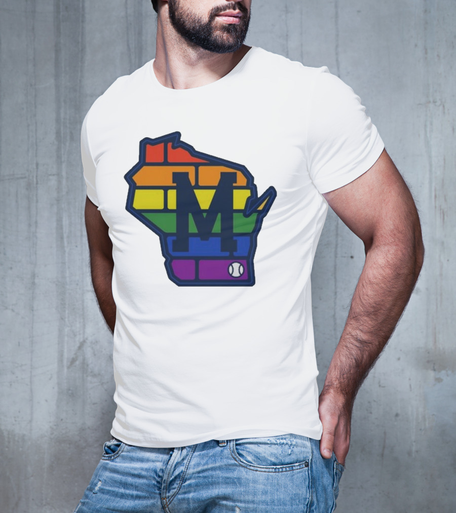 Aurora Health Care Brewers Pride Rainbow Wisconsin Baseball T-Shirt