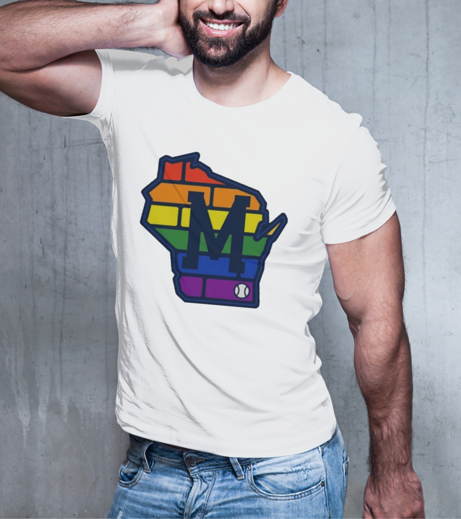 Aurora Health Care Brewers Pride Rainbow Wisconsin Baseball T-Shirt