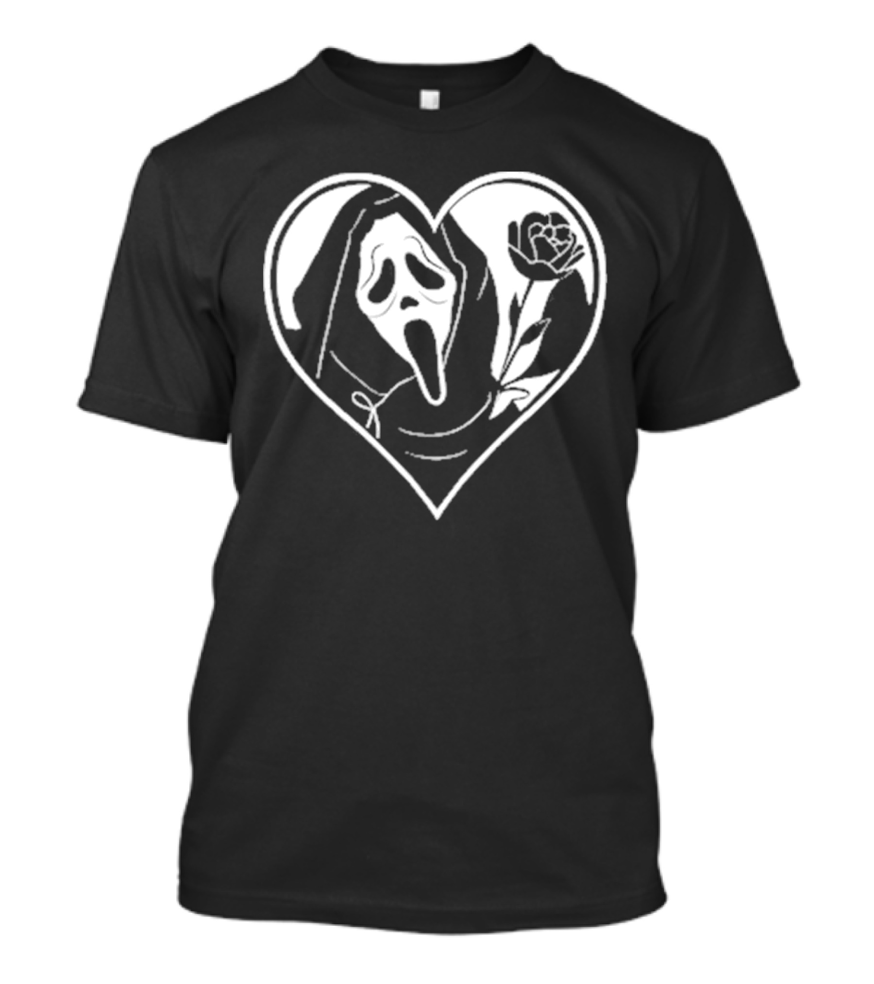 Badassmommy Ghostface Scream Skeleton With Rose In Heart T-Shirt