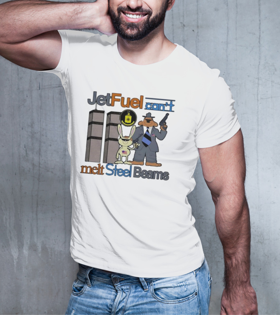 Barely Legal Clothing Jet Fuel Can’t Melt Steel Beams Sam And Max CIA Twin Towers T-Shirt