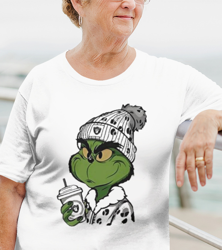 Las Vegas Raiders Grinch Drinking Coffee T-Shirt