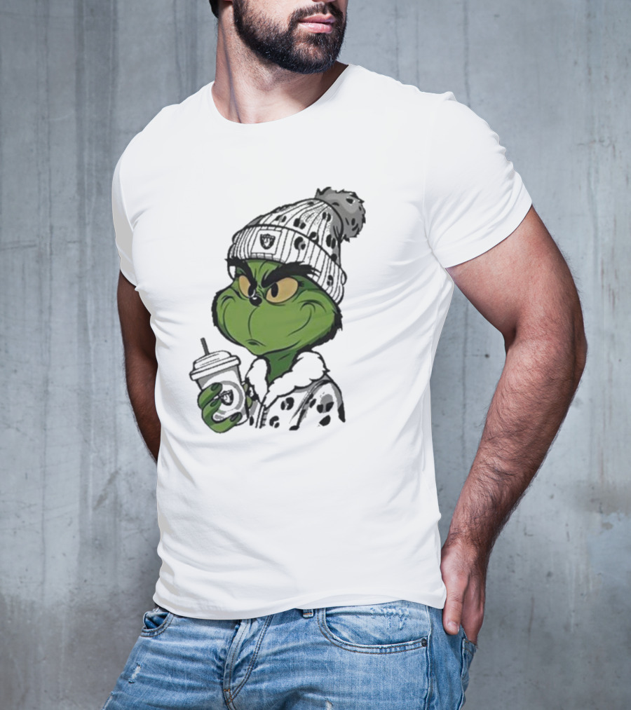 Las Vegas Raiders Grinch Drinking Coffee T-Shirt
