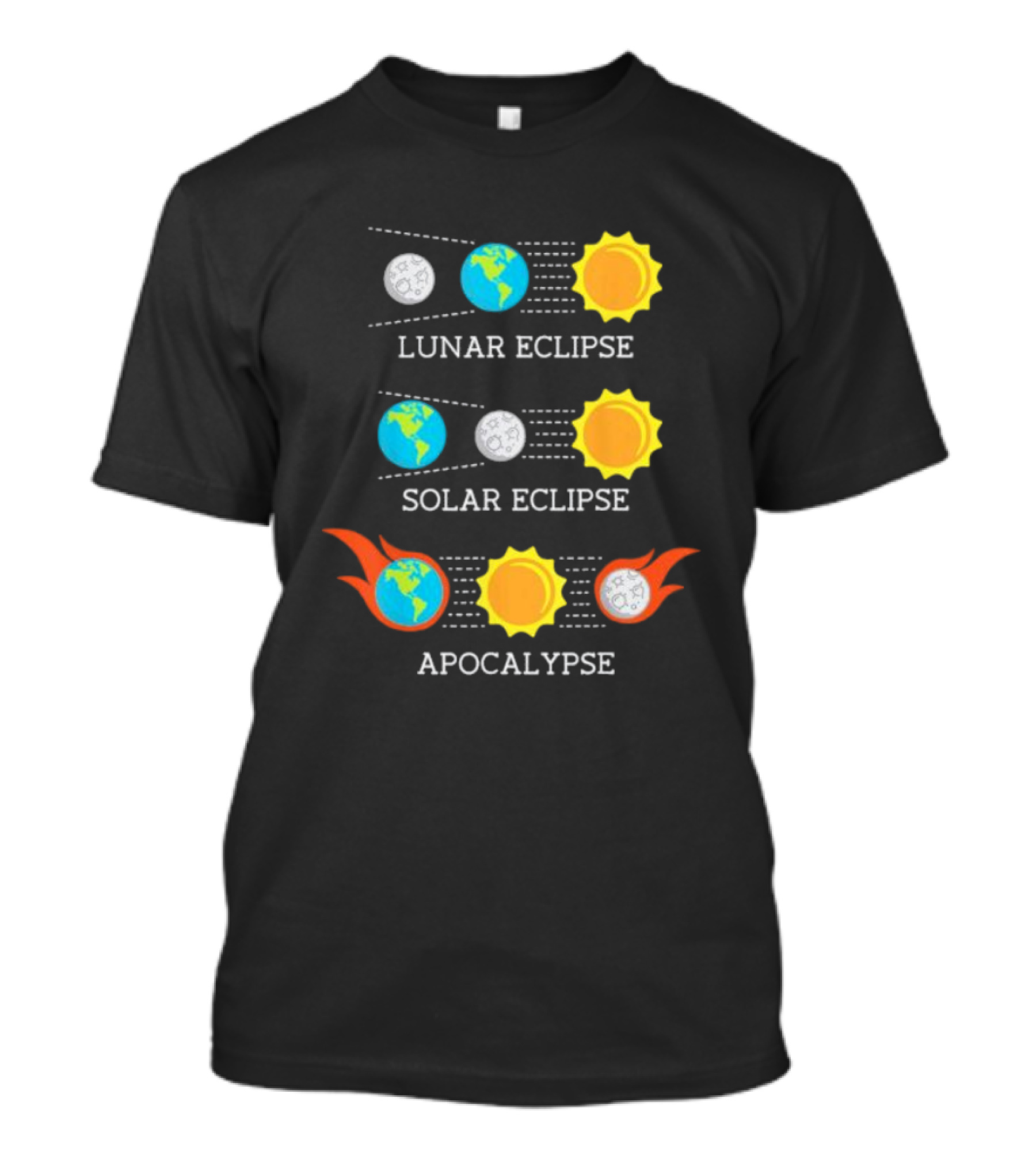Lunar Eclipse Solar Eclipse Apocalypse Sun Earth And Moon T-Shirt