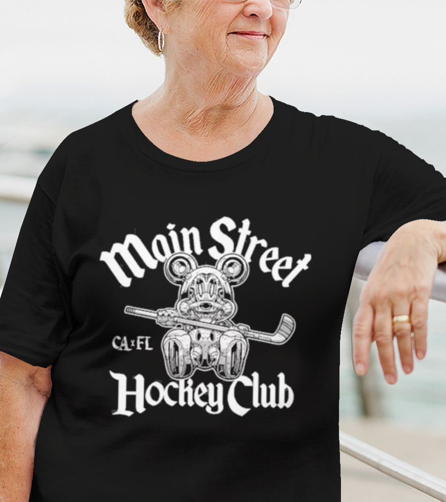 Main Street Hockey Club Ca X Fl Bear With Hockey Stick T-Shirt