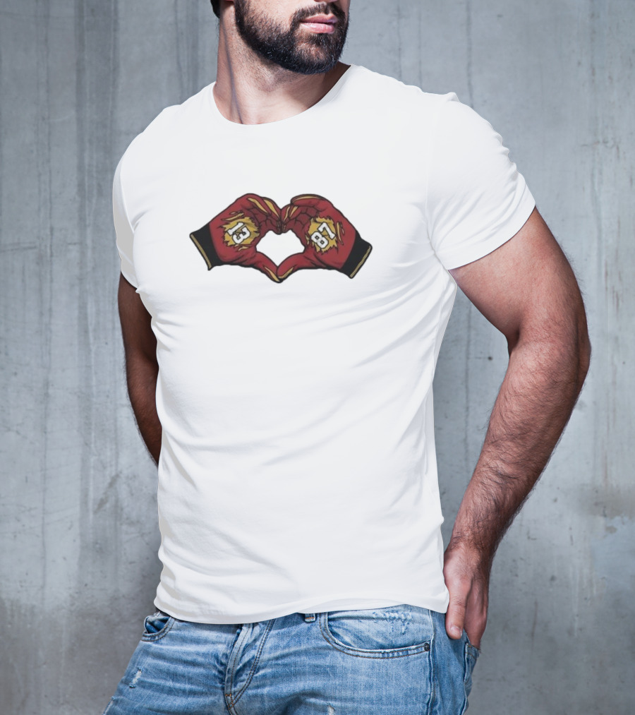 Nazeeh Johnson And Travis Kelce Kansas City Chiefs Heart Hands 13 87 T-Shirt