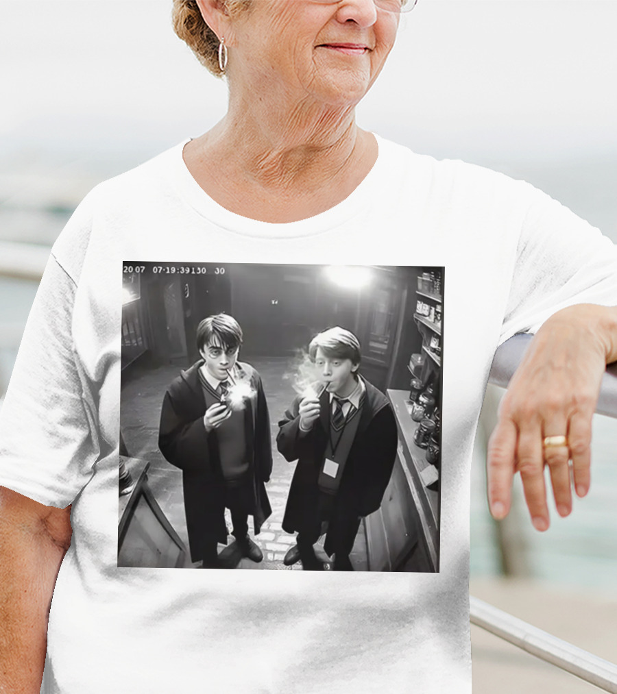 Harry And Ron Smoking Hogwarts CCTV Aesthetic T-Shirt
