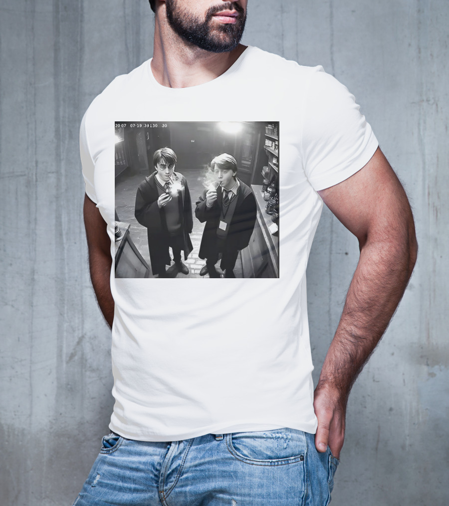 Harry And Ron Smoking Hogwarts CCTV Aesthetic T-Shirt