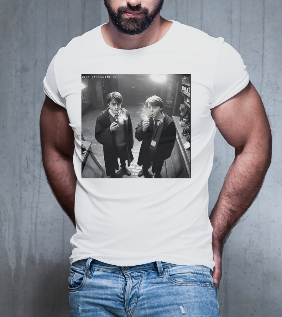 Harry And Ron Smoking Hogwarts CCTV Aesthetic T-Shirt