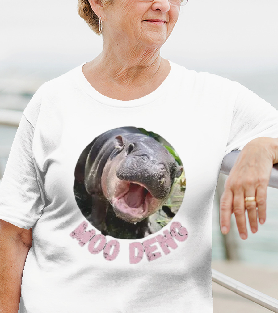 Moo Deng Cute Baby Hippo Picture Thai Bouncy Pig T-Shirt