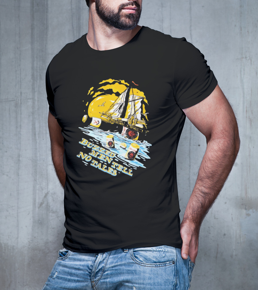 Buzzed Men Tell No Tales With Sailboat And Old Style Beer Can Waves T-Shirt