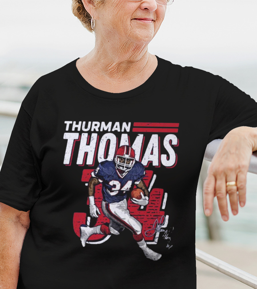 Thurman Thomas Buffalo Bills NFL 34 Signature Run T-Shirt