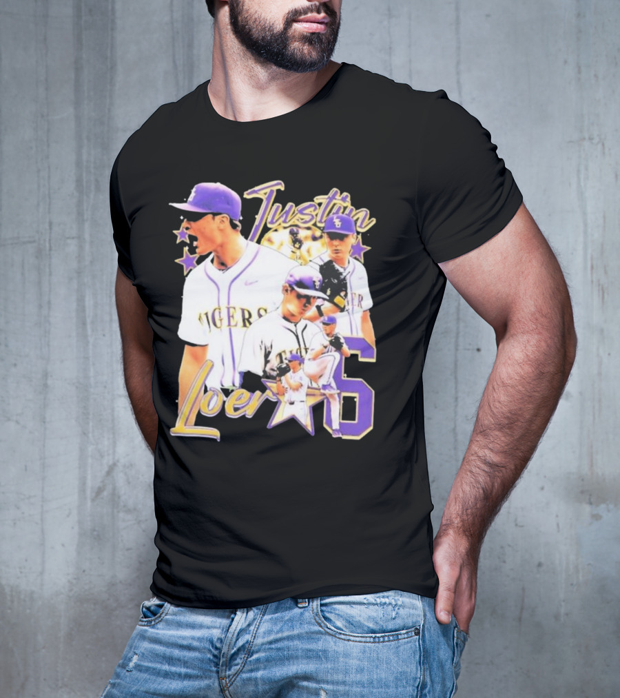 Justin Loer 6 LSU Tigers Baseball Pitcher Collage T-Shirt