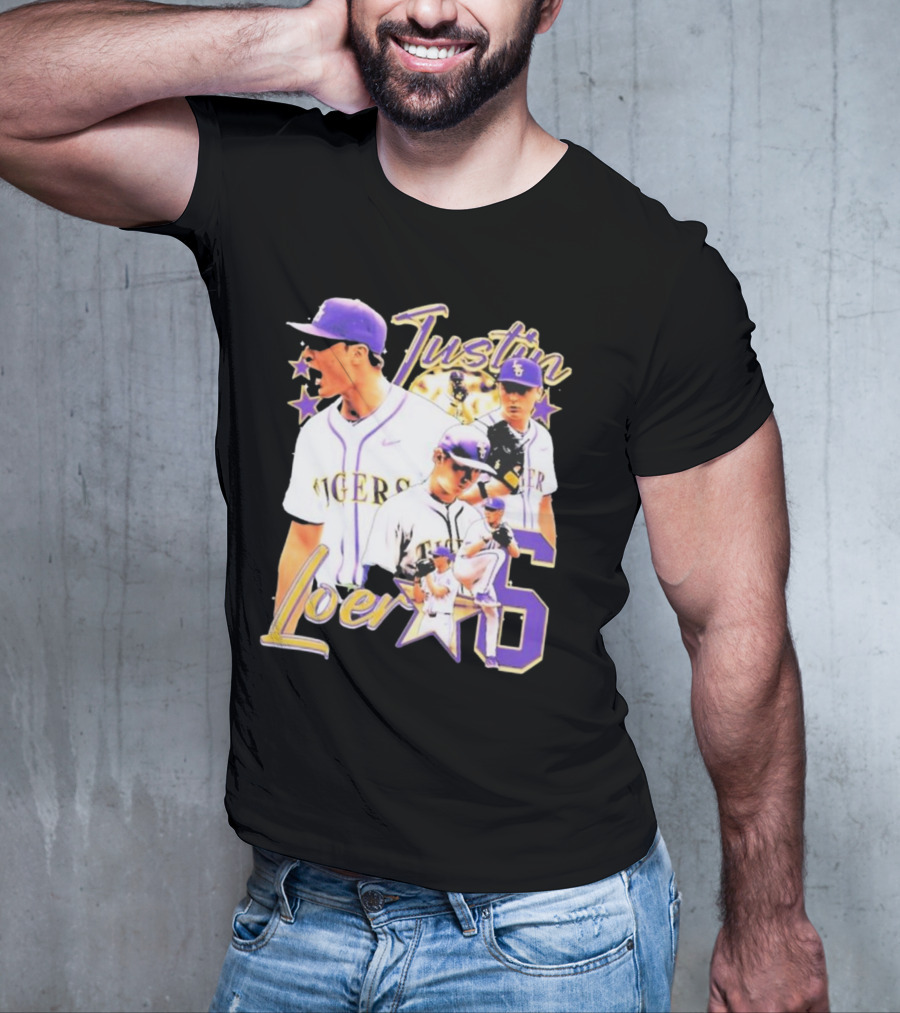 Justin Loer 6 LSU Tigers Baseball Pitcher Collage T-Shirt