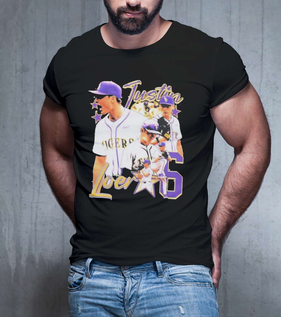 Justin Loer 6 LSU Tigers Baseball Pitcher Collage T-Shirt
