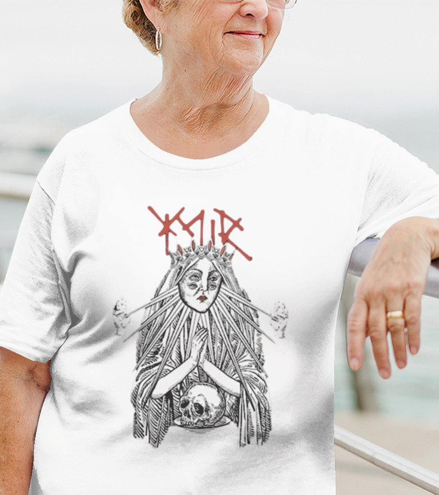 YMIR Fatal Faith Crowned Figure With Skull And Radiating Hands T-Shirt