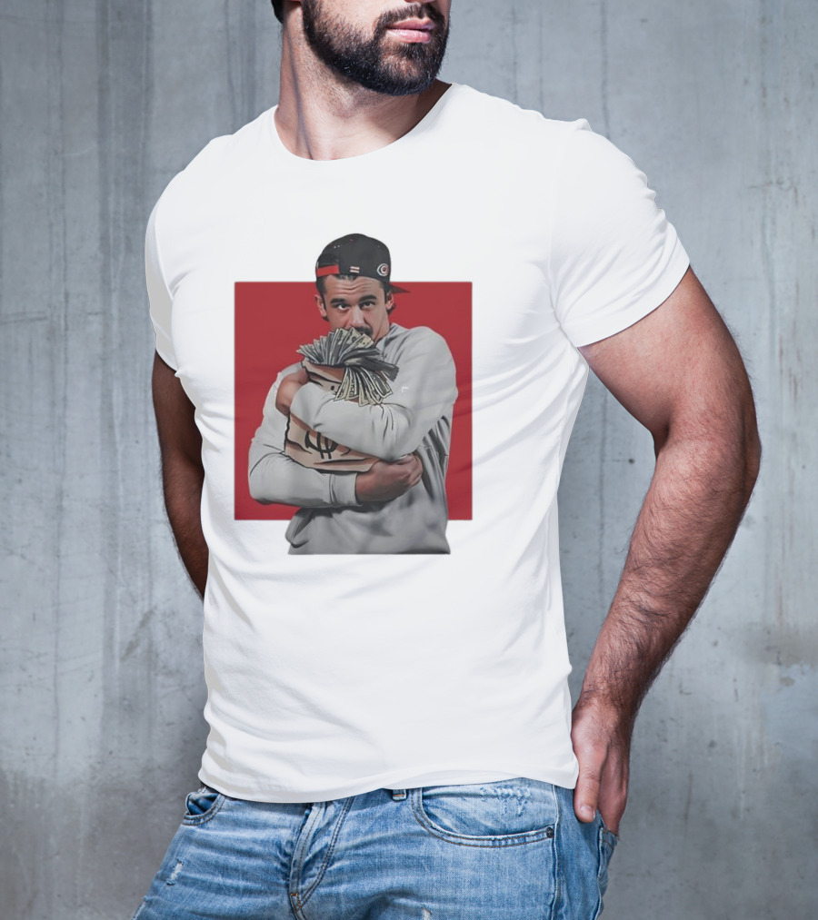 Seth Jarvis Holding Money Bag In Hockey Cap T-Shirt