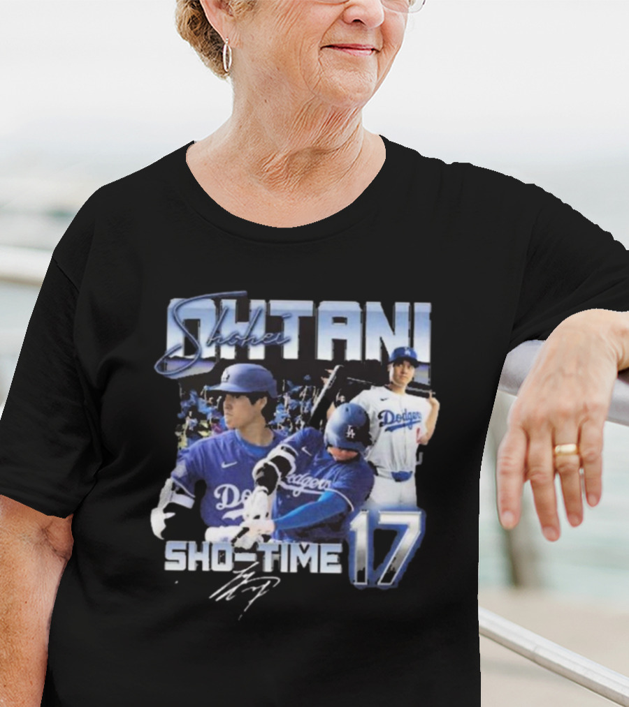 Shohei Ohtani Dodgers Sho Time 17 Signature Baseball Action T-Shirt