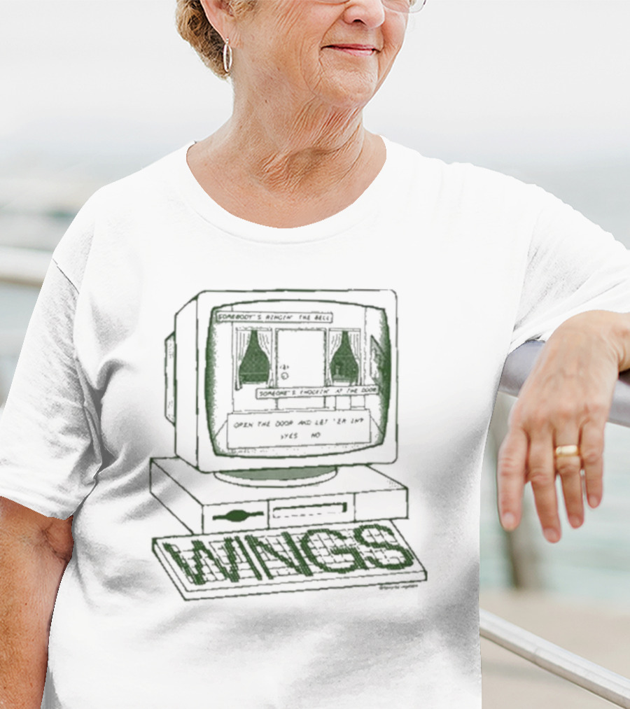 Somebody’s Ringin’ The Bell Someone’s Knockin’ At The Door Open The Door And Let ‘Em In Wings Retro Computer T-Shirt