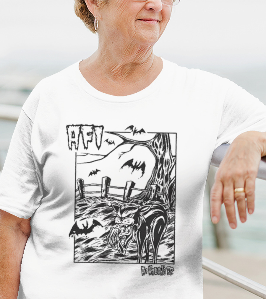 AFI All Hallow's Eve Bats And Black Cat In Haunted Scene T-Shirt
