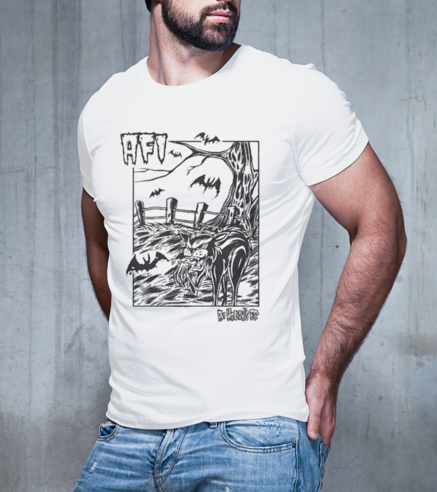 AFI All Hallow's Eve Bats And Black Cat In Haunted Scene T-Shirt