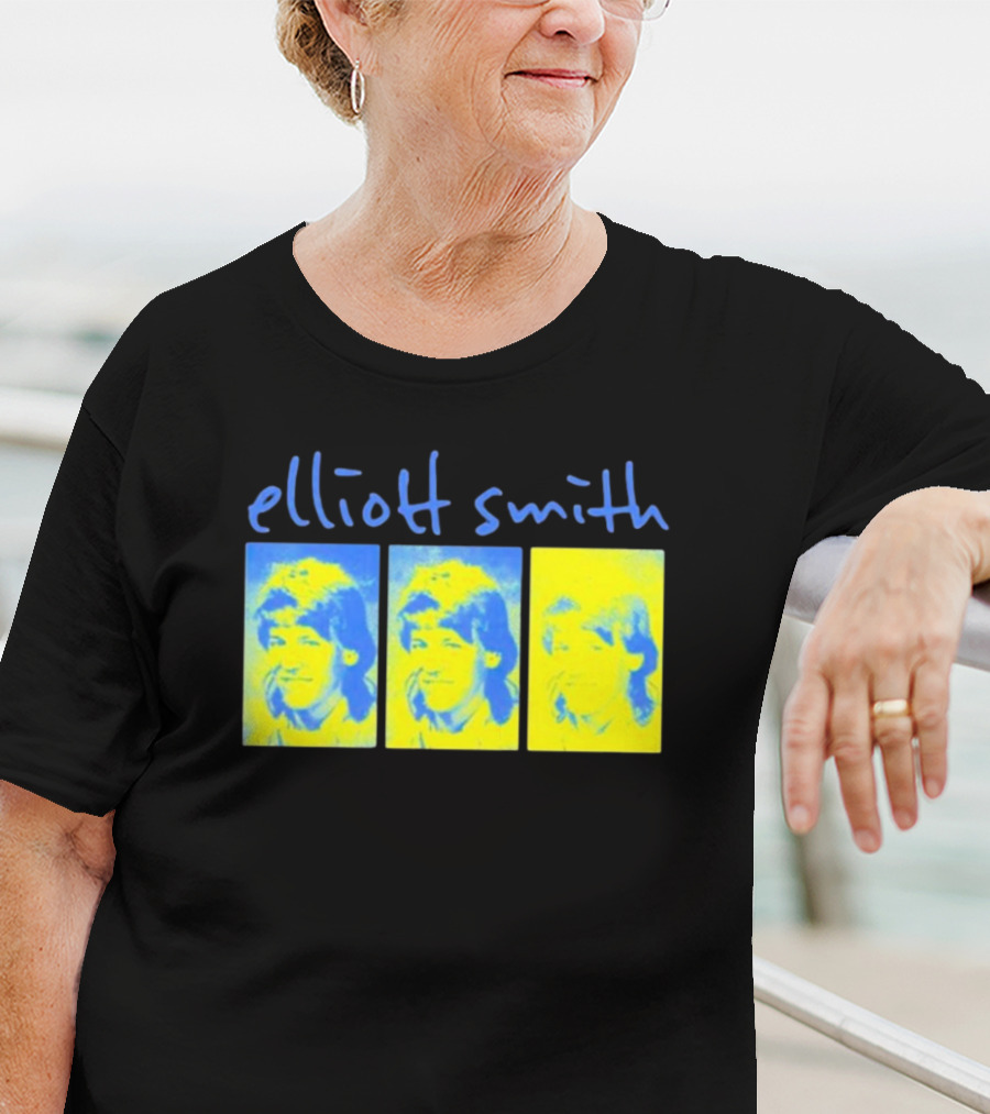 Elliott Smith Triple Portrait Blue Yellow Panels T-Shirt