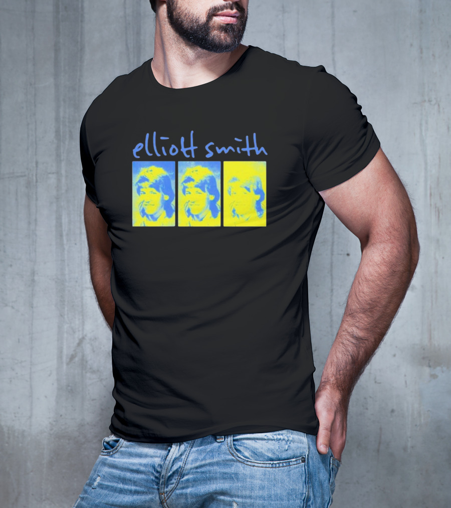 Elliott Smith Triple Portrait Blue Yellow Panels T-Shirt