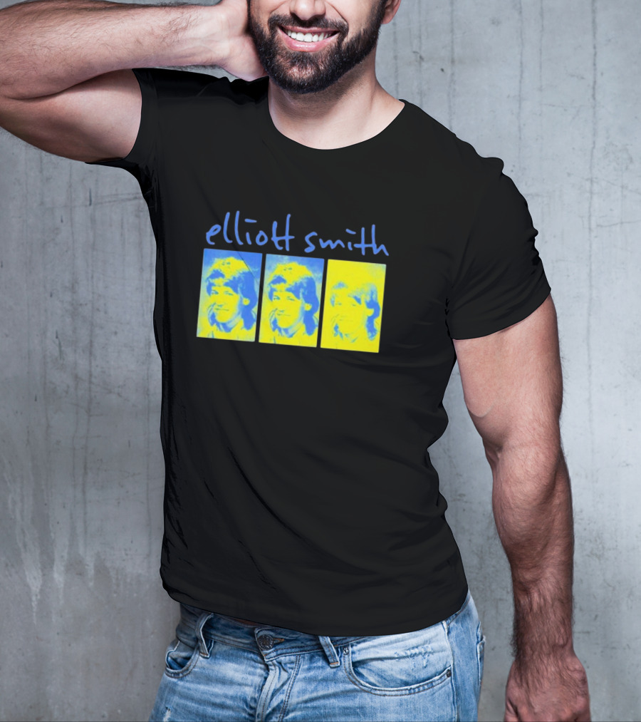 Elliott Smith Triple Portrait Blue Yellow Panels T-Shirt