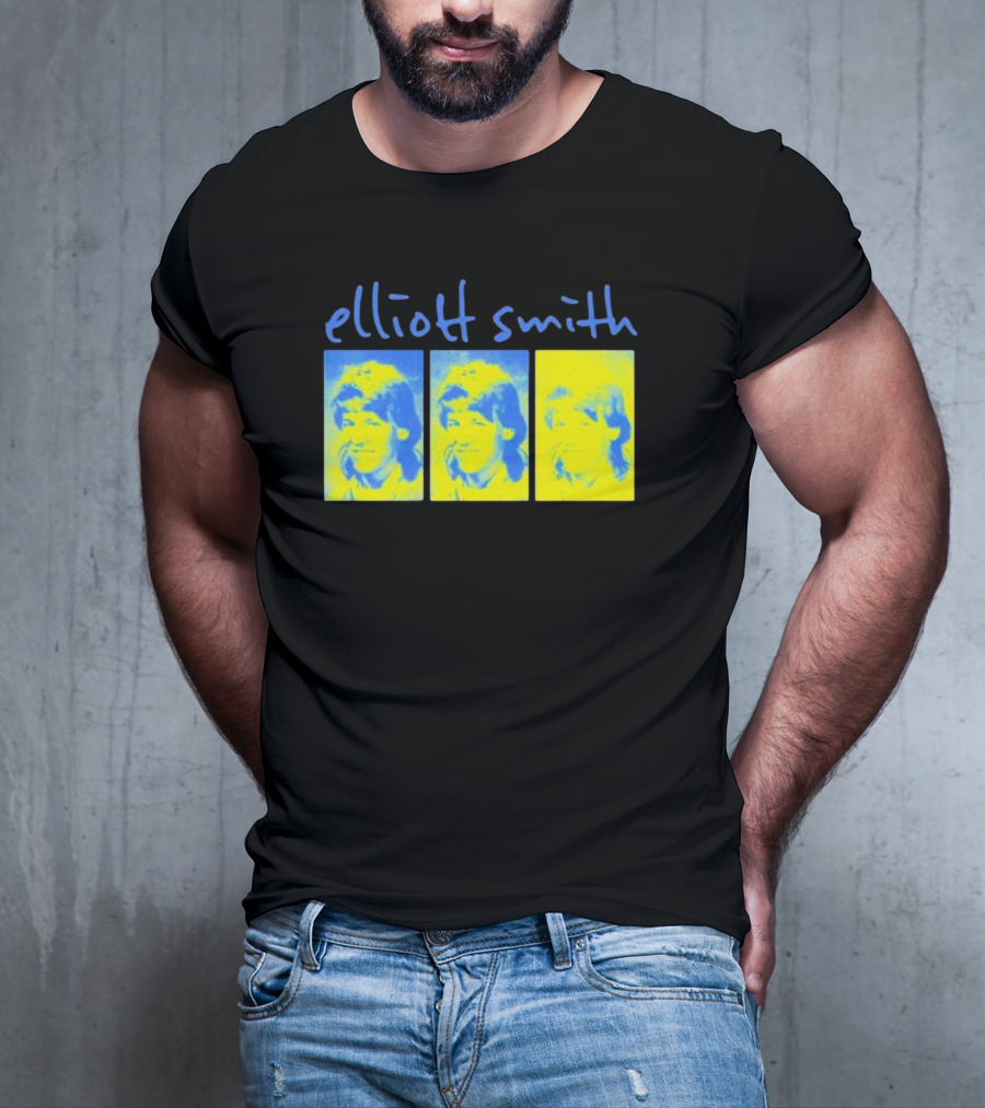 Elliott Smith Triple Portrait Blue Yellow Panels T-Shirt