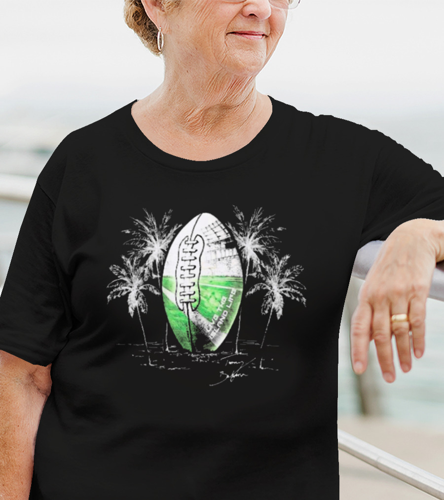 New England Patriots Tommy Bahama Luxe Relax Oasis Endzone Football And Palm Trees T-Shirt