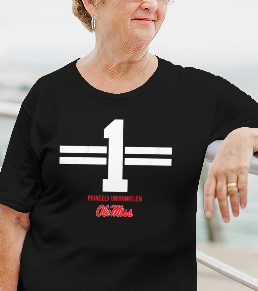 Ole Miss Princely Umanmielen Number 1 Football Stripe T-Shirt