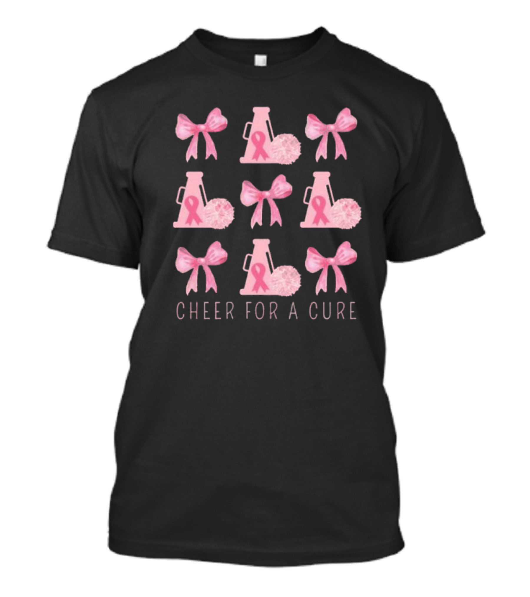 Cheer For A Cure Breast Cancer Awareness Pink Ribbon Bow T-Shirt