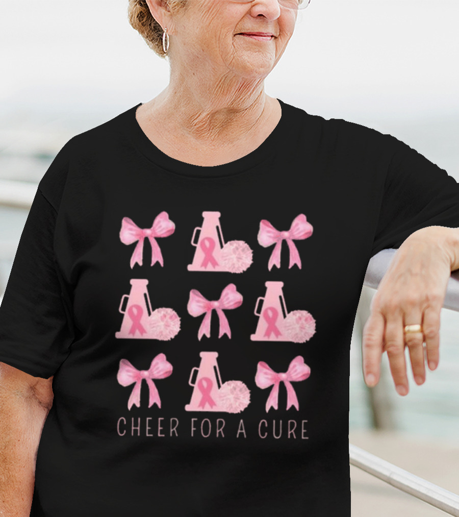 Cheer For A Cure Breast Cancer Awareness Pink Ribbon Bow T-Shirt