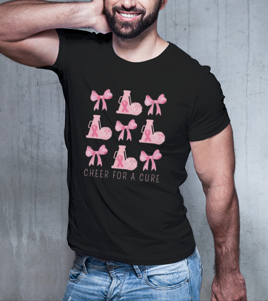 Cheer For A Cure Breast Cancer Awareness Pink Ribbon Bow T-Shirt