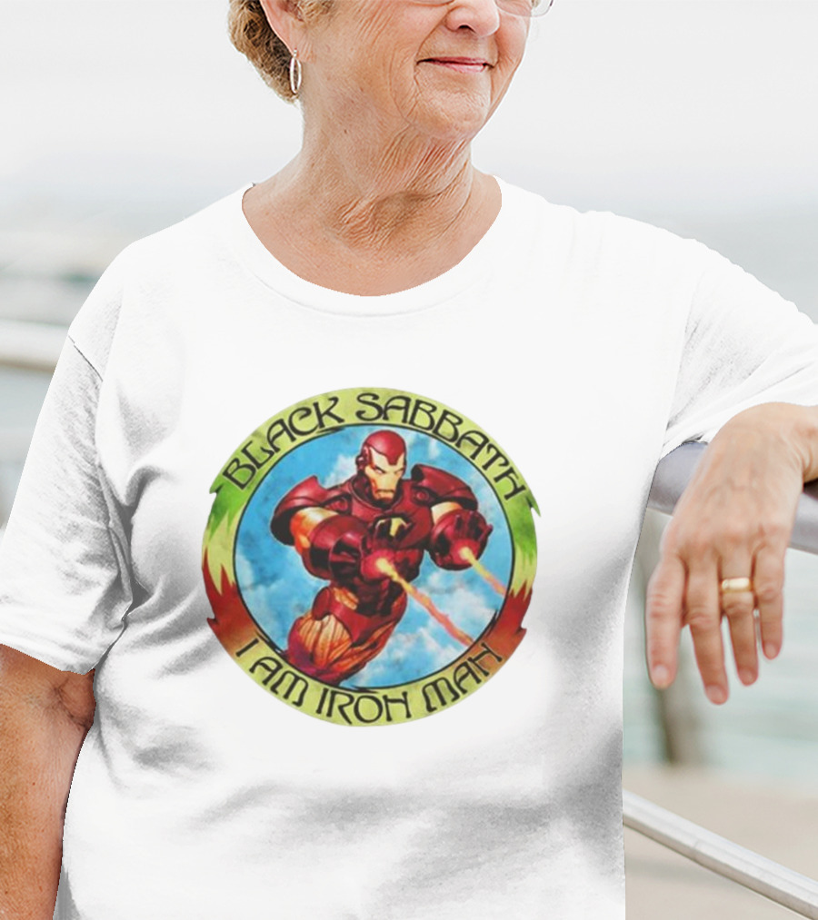 Black Sabbath I Am Iron Man Circle Iron Man Suit Heroic Pose T-Shirt