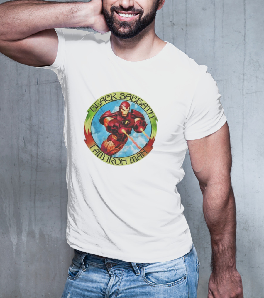 Black Sabbath I Am Iron Man Circle Iron Man Suit Heroic Pose T-Shirt
