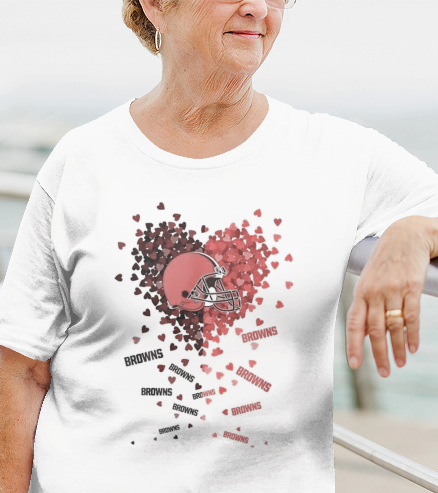 Cleveland Browns Helmet Heart Design With Red Hearts And Browns Text T-Shirt