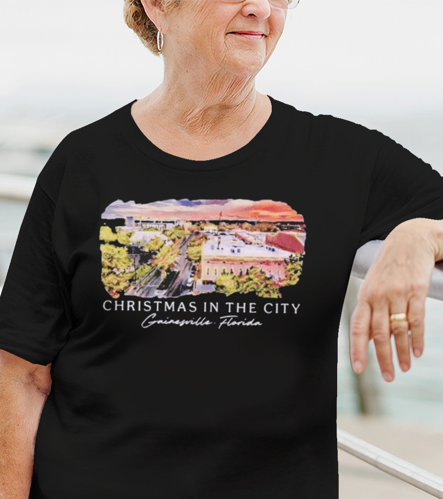 Christmas In The City Gainesville Florida Skyline T-Shirt