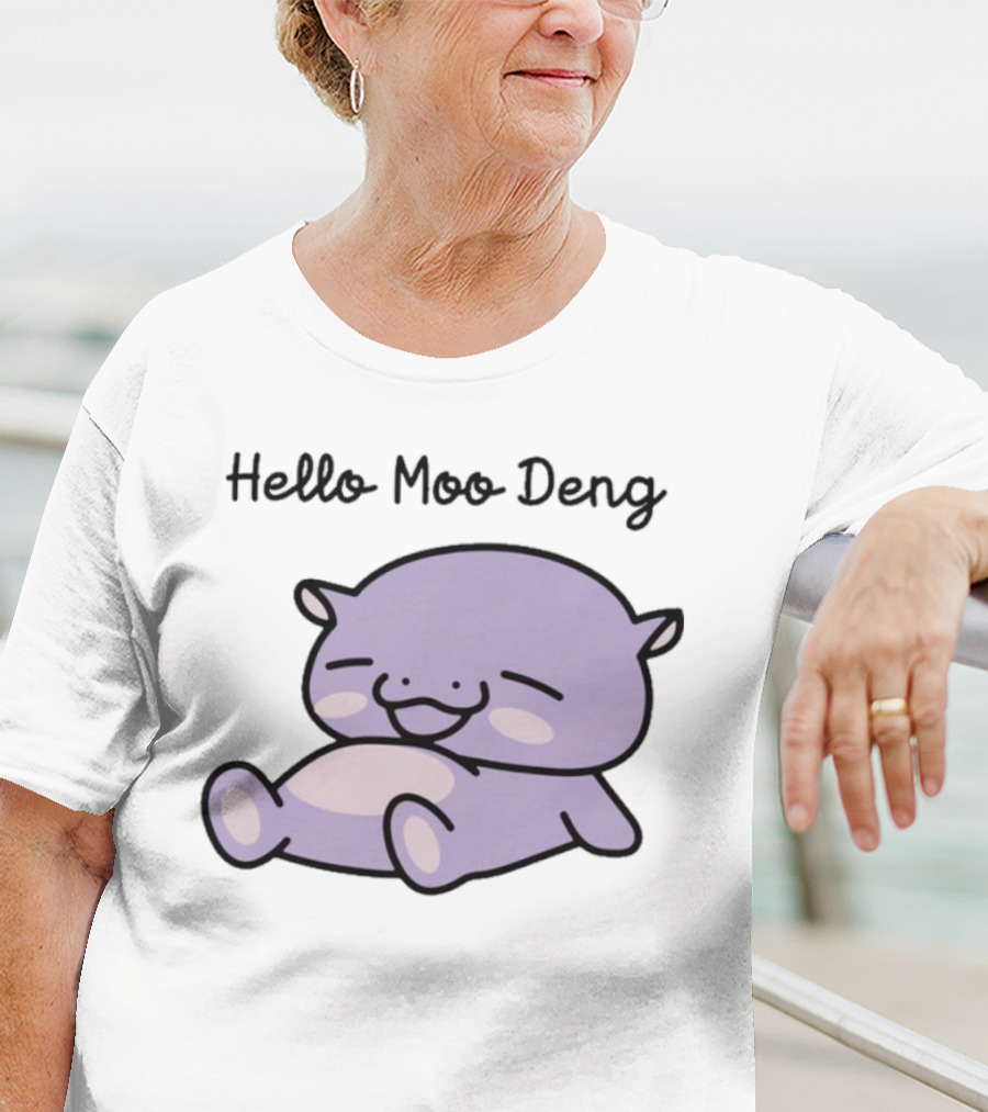 Hello Moo Deng Kawaii Happy Pig Character T-Shirt
