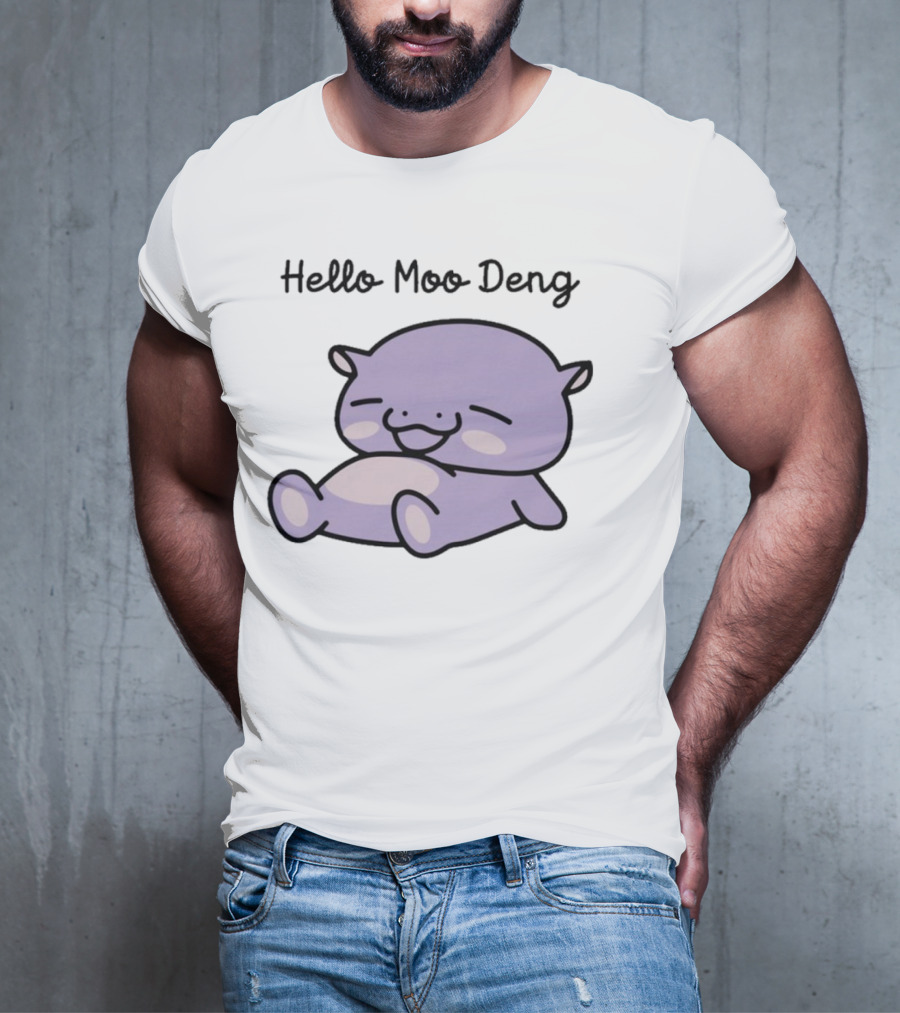 Hello Moo Deng Kawaii Happy Pig Character T-Shirt