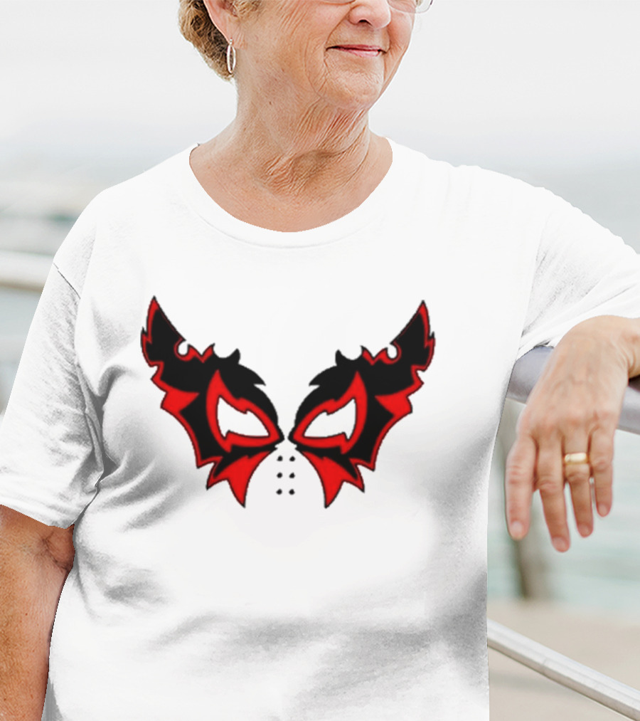 Hell Cat Mask Red And Black Winged T-Shirt