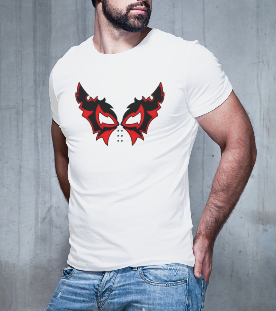 Hell Cat Mask Red And Black Winged T-Shirt