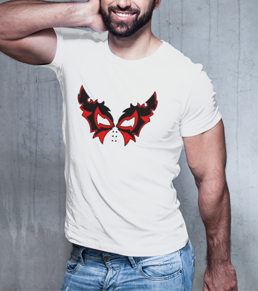 Hell Cat Mask Red And Black Winged T-Shirt