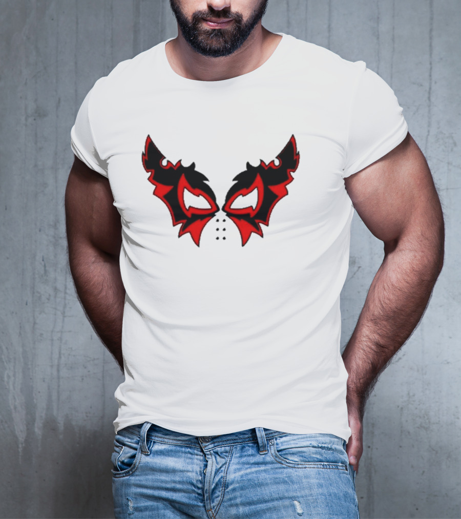 Hell Cat Mask Red And Black Winged T-Shirt