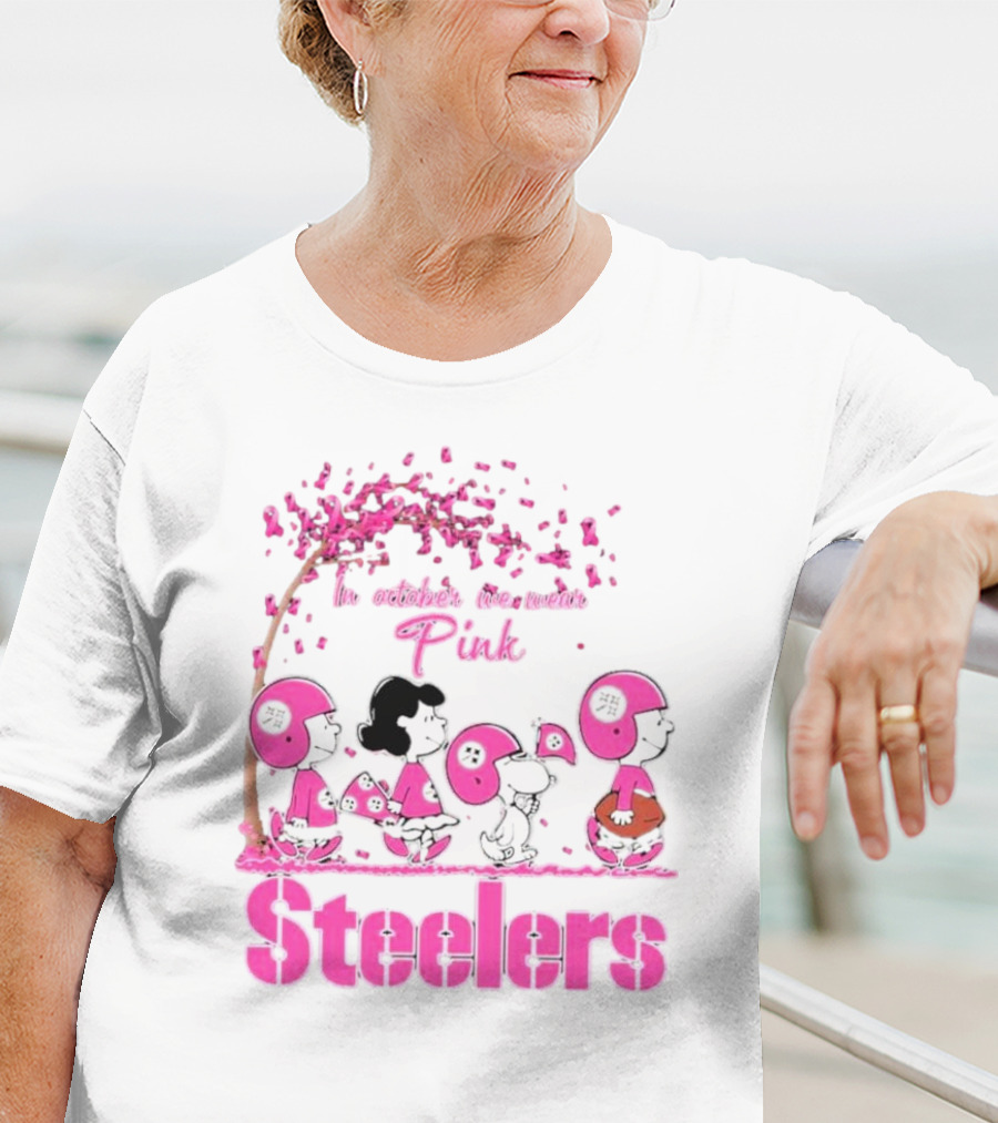 In October We Wear Pink Snoopy Steelers Breast Cancer Awareness T-Shirt
