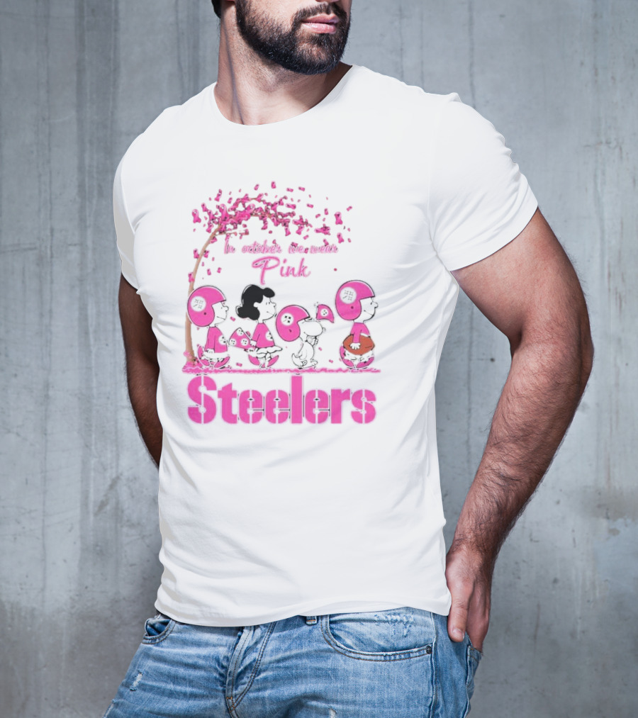 In October We Wear Pink Snoopy Steelers Breast Cancer Awareness T-Shirt