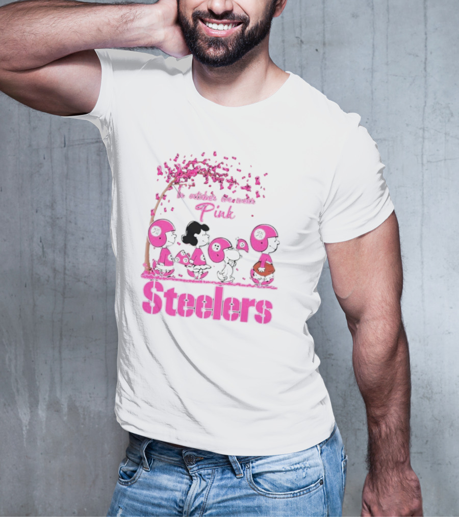 In October We Wear Pink Snoopy Steelers Breast Cancer Awareness T-Shirt