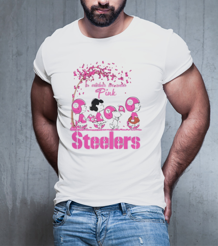 In October We Wear Pink Snoopy Steelers Breast Cancer Awareness T-Shirt