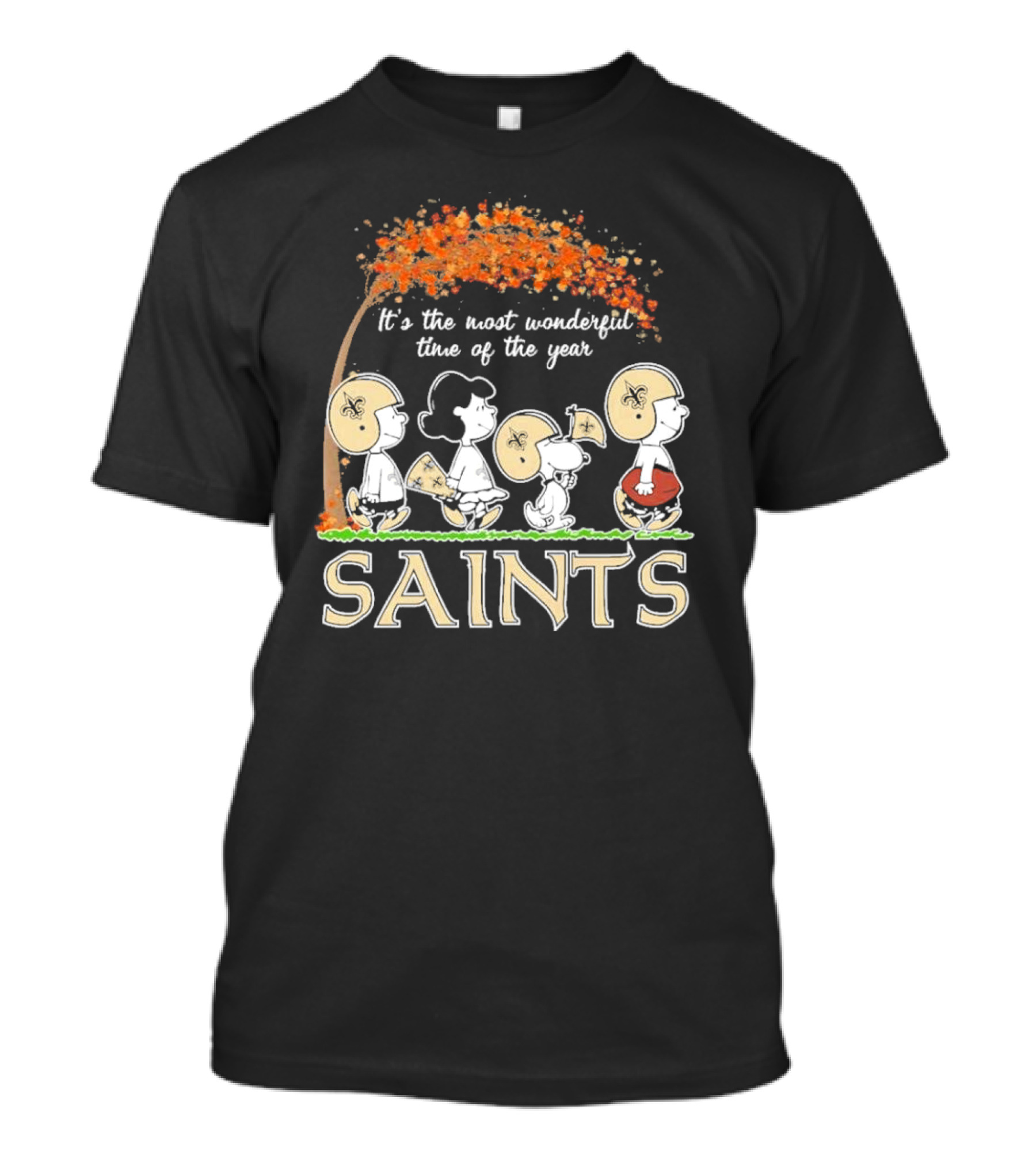 It’s The Most Wonderful Time Of The Year Peanuts Characters New Orleans Saints Football Autumn Leaves T-Shirt